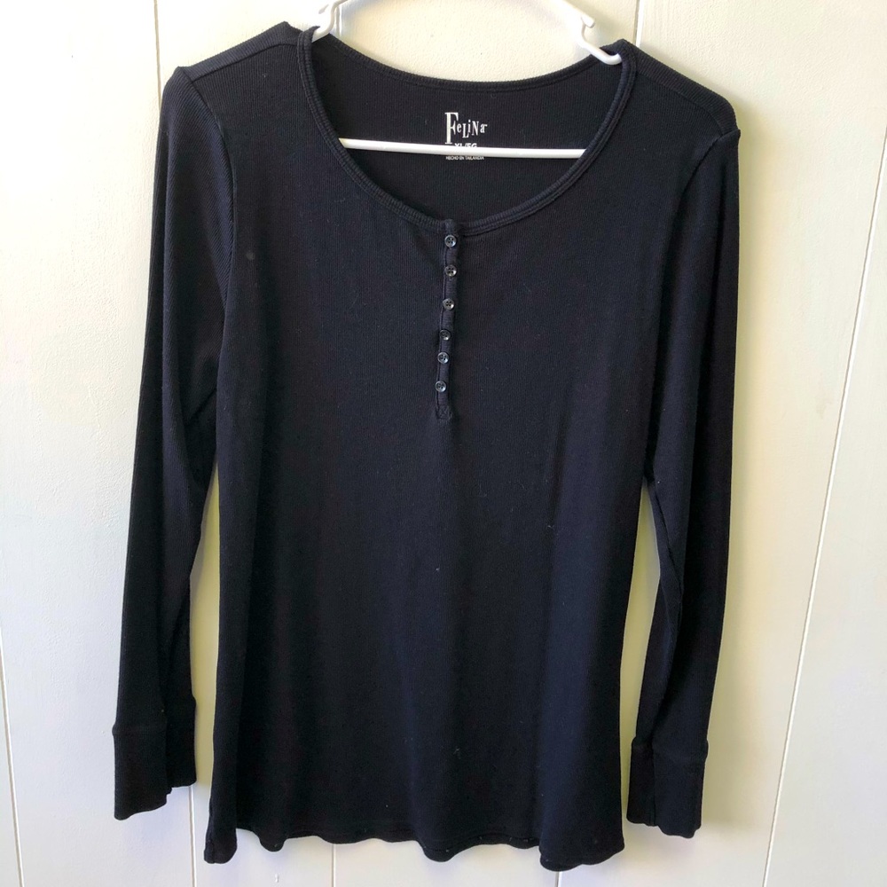 Black Henley Thermal Long Sleeve